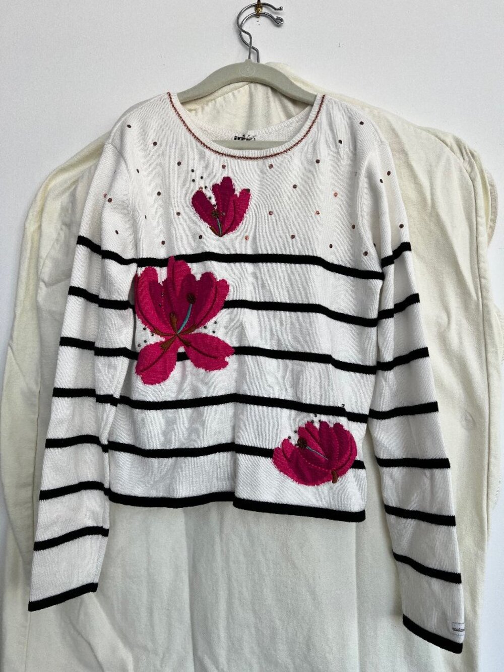 Catimini Girls Reversible Cardigan. Size 10. Magenta flowers, gold dots, stripes